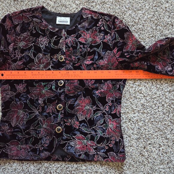 Vintage Velvet Floral Button Up Jacket Womens Med Black Artsy Evening Wear Y2K - Picture 5 of 7